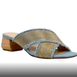 Light blue denim gold chain slide sandal NWBOX